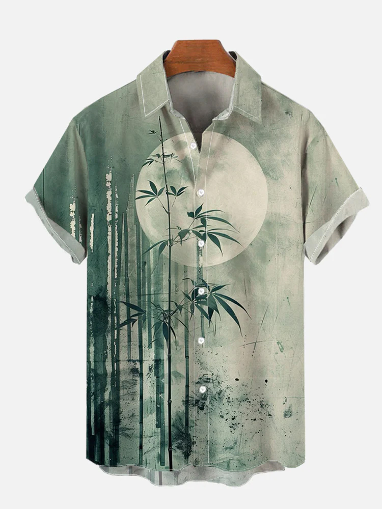 Men's Hawaiian Bamboo Casual Short Sleeve Shirt PLUSCLOTHESMAN