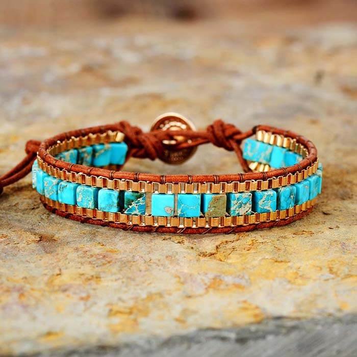 Turquoise Woven Gold Chain Bracelet