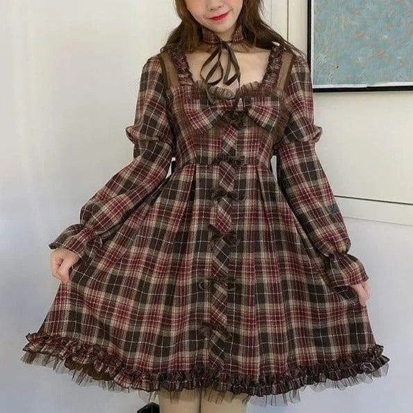 Mulberry Chillyrose Plaid Long Sleeve Lolita Dress SS2027