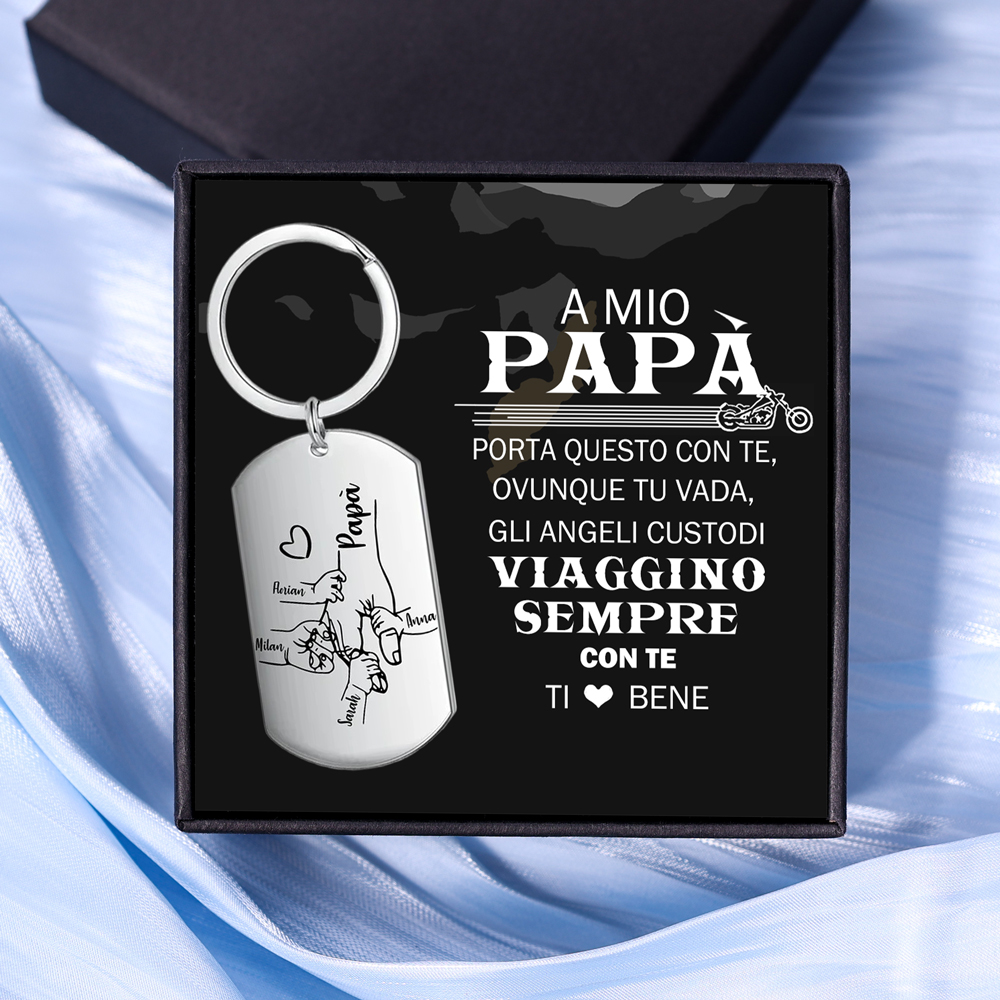 A mio papà-Portachiavi mano nella mano 4 nomi personalizzati regalo per papà