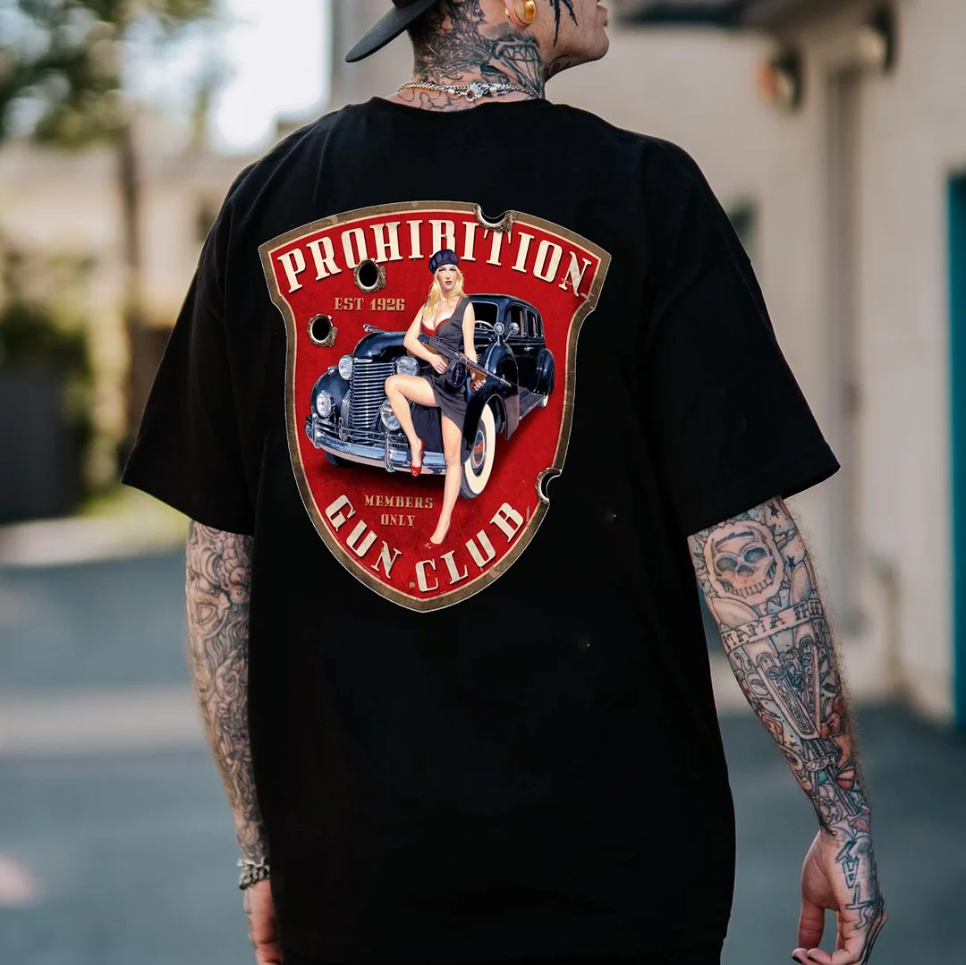 PROHIBITION GUN CLUB Sexy Lady&Classic Car Print Men's T-shirt