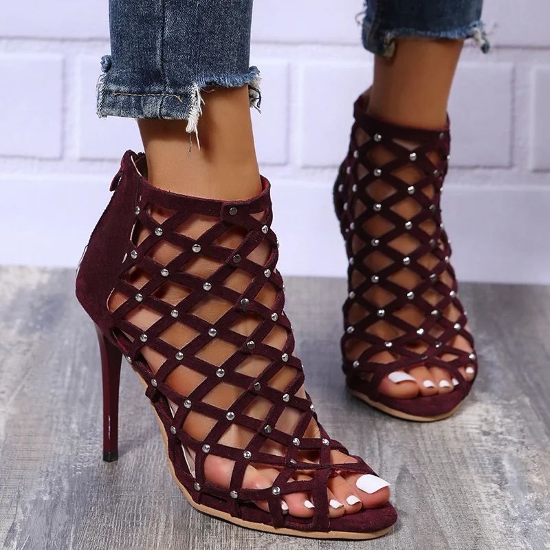 Fish mouth stiletto high heels hand-woven