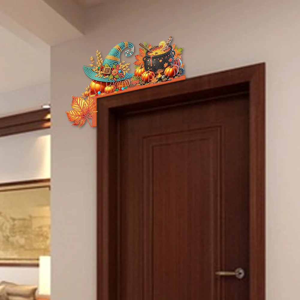 Autumn Pumpkin Diamond Art Door Right Angle Sign for Indoor Outdoor Wall
