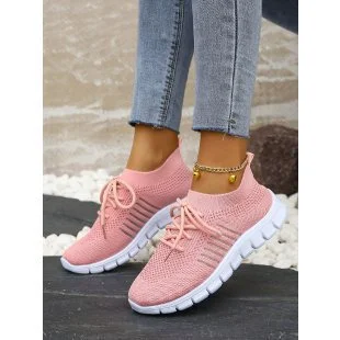 Yyvonne Casual Sports Single Shoe Lace Mesh Breathable Sports Single Shoes Women's Shoes Light Flat Bottom Large