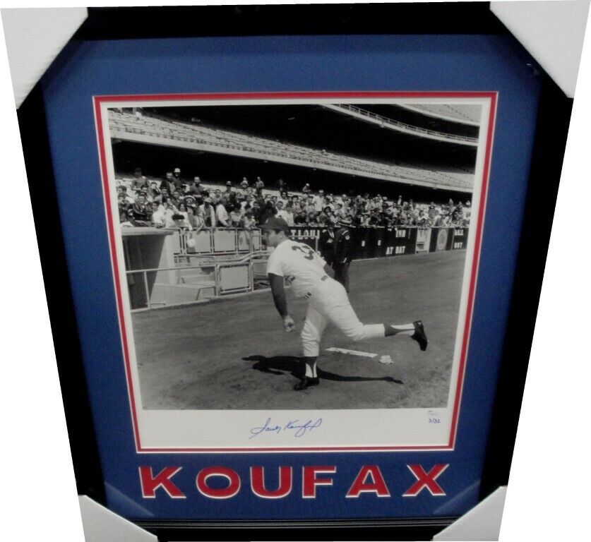 Sandy Koufax Hand Signed Auto 16X20 Photo Poster painting Framed Warming Up Dodgers JSA /32