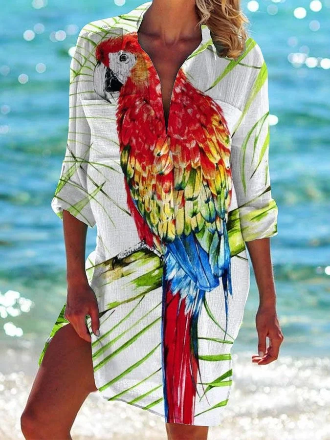 Women's Bird Printed Holiday Beach Shirt