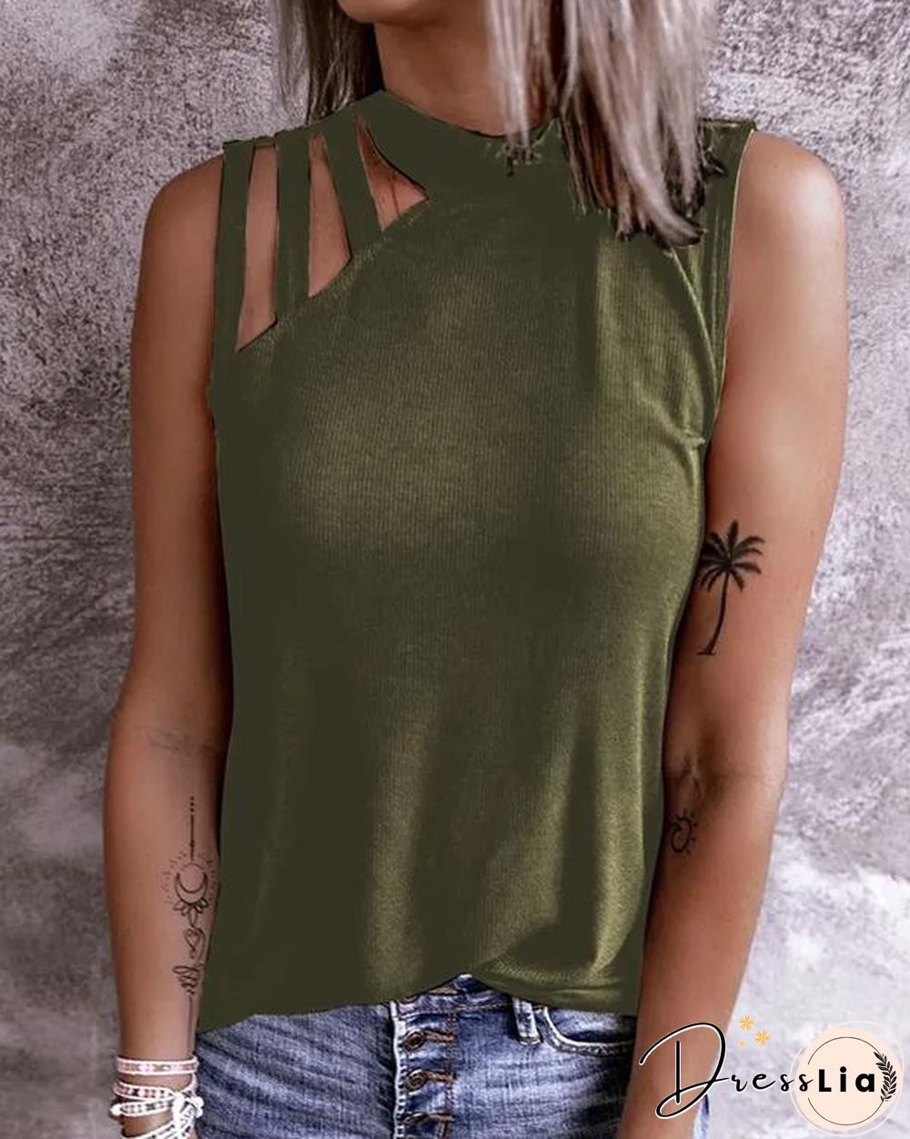 Cold Shoulder O Neck Tank Top