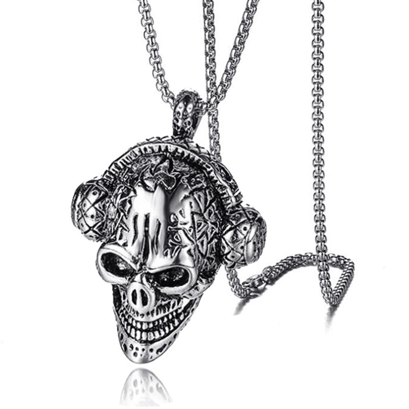 Retro Skull Titanium Steel Stoving Varnish Halloween Unisex Pendant Necklace
