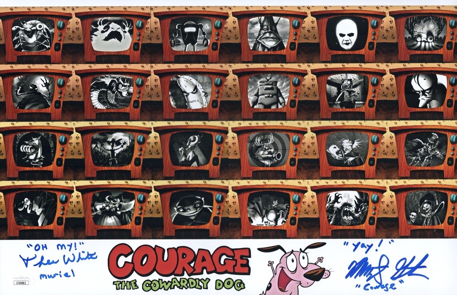 MARTY GRABSTEIN & THEA WHITE Signed COURAGE COWARDLY DOG 11x17 Photo Poster painting JSA COA