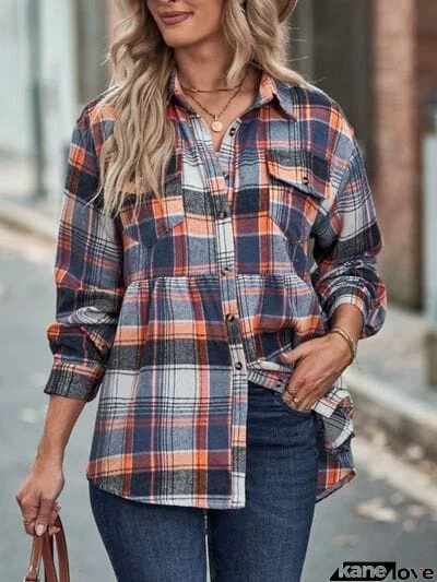 Plaid Button Up Dropped Shoulder Shirt