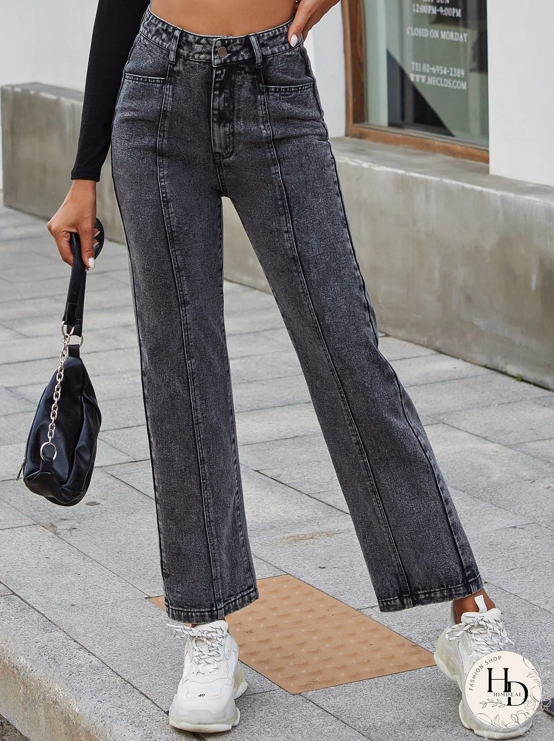 Zip Fly Straight Leg Jeans for Women