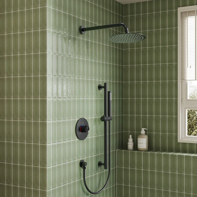 SFS-1013-BK10 EVERSTEIN pressure balancing valve two-function shower system with sliding bar(MATTE BLACK)