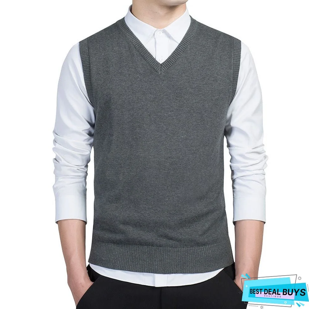 Men's Vest V-Neck Solid Color Sweater