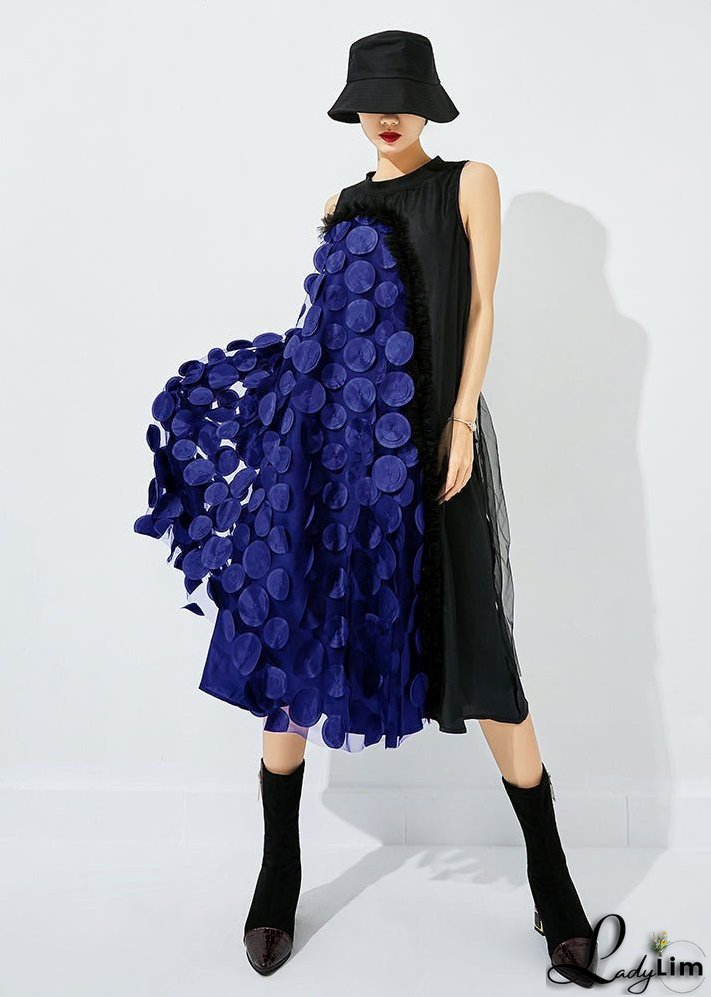 Bohemian Khaki Asymmetrical Patchwork Wrinkled Tulle Maxi Dress Sleeveless