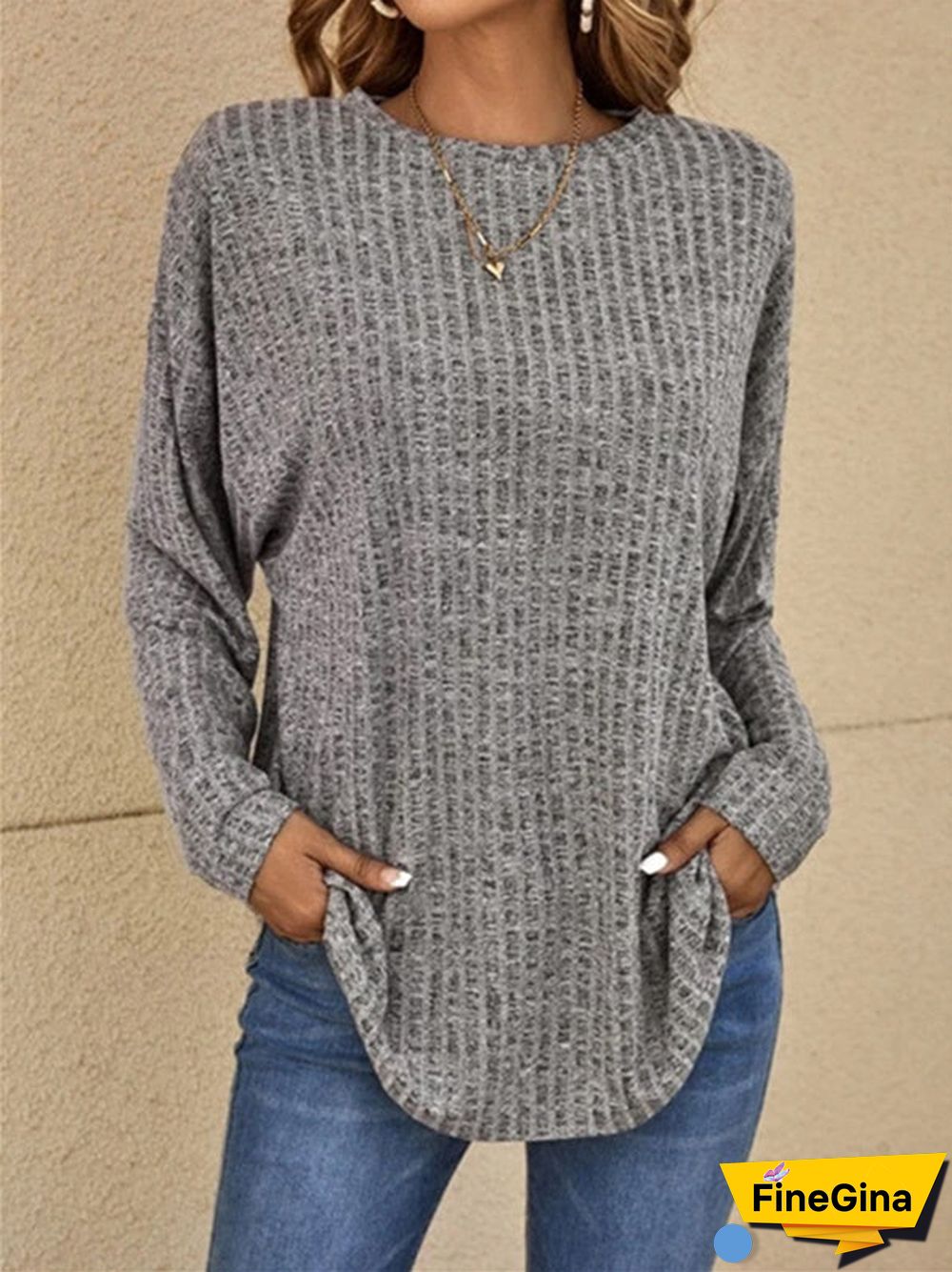 Women's Solid Color Scoop Neck Long Sleeve Top