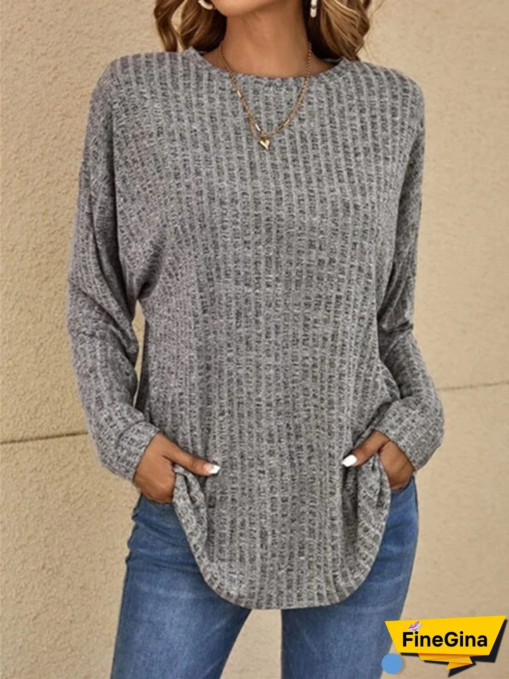 Women's Solid Color Scoop Neck Long Sleeve Top