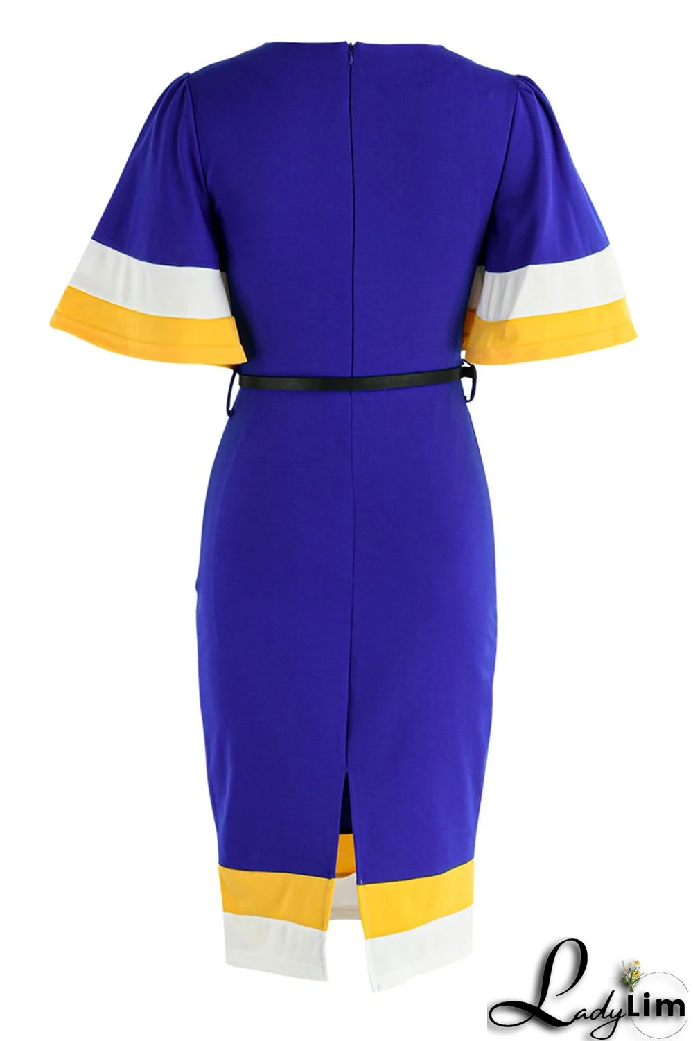 Blue Casual Elegant Patchwork V Neck One Step Skirt Dresses