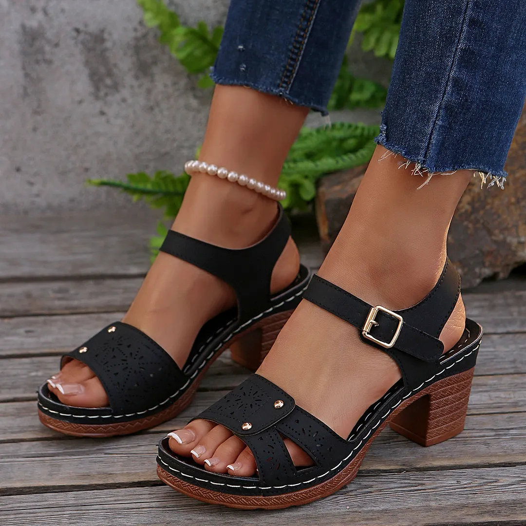 Breakj Breakj New One-Word With Slope Heel Sandals Women's Shoes Large Size Fish Mouth Slope And Thick-Soled Sandals