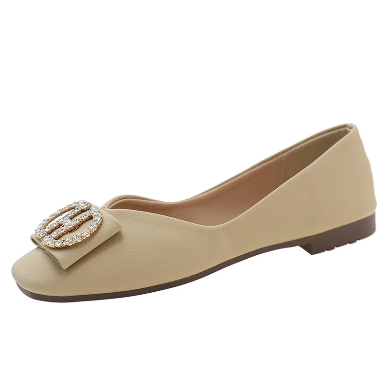 Yyvonne Head Shallow Single Shoes Women's Fashion New Korean Version Of The Female Soft-Soled Shoes Flats Leisure With Diamond Bean Women's Shoes