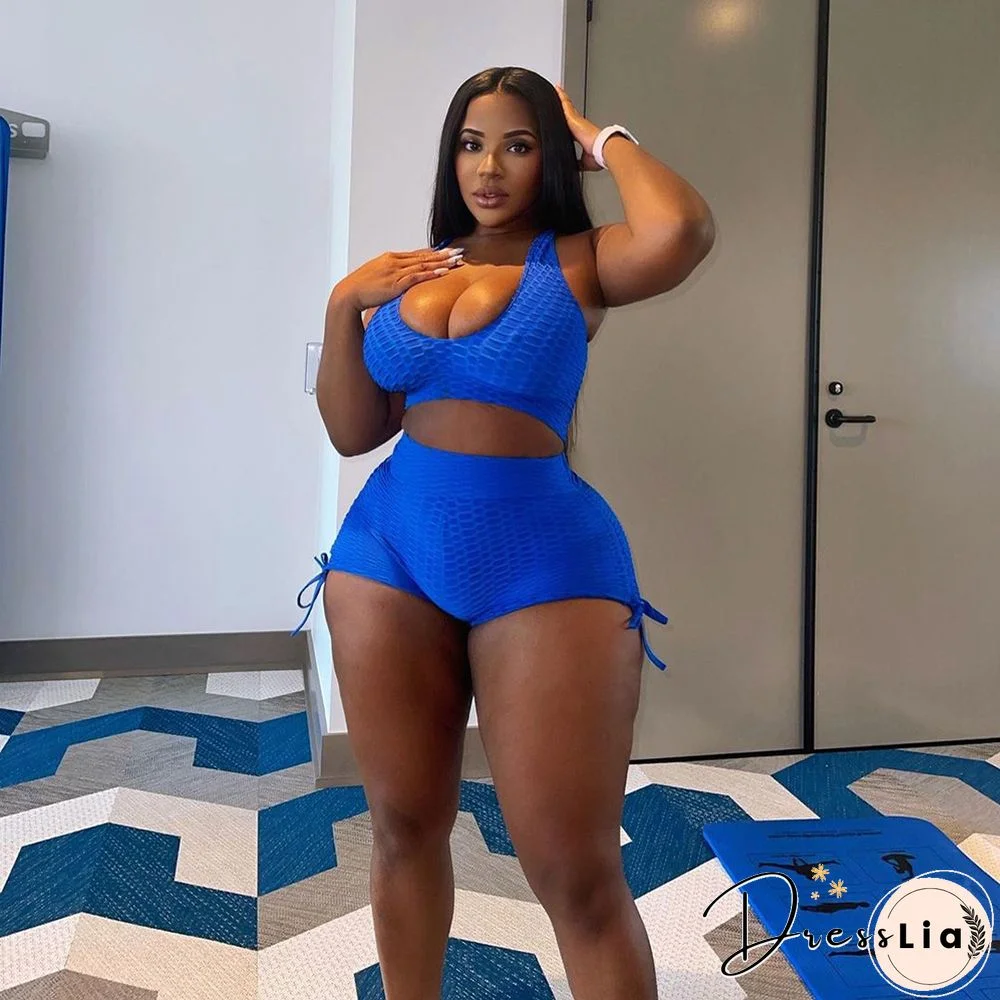 Workout Elastic Tank Crop Tops Biker Shorts Tracksuit