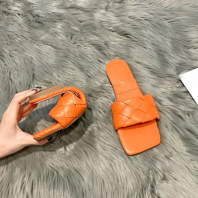 Lucyever 2021 New Fashion Weaving Summer Slippers Women Casual Open Toe Flat Sandals Woman Comfortable Beach Slides flip flops