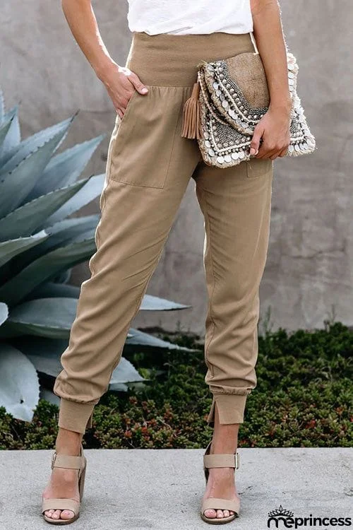 Casual High Waist Split Pants
