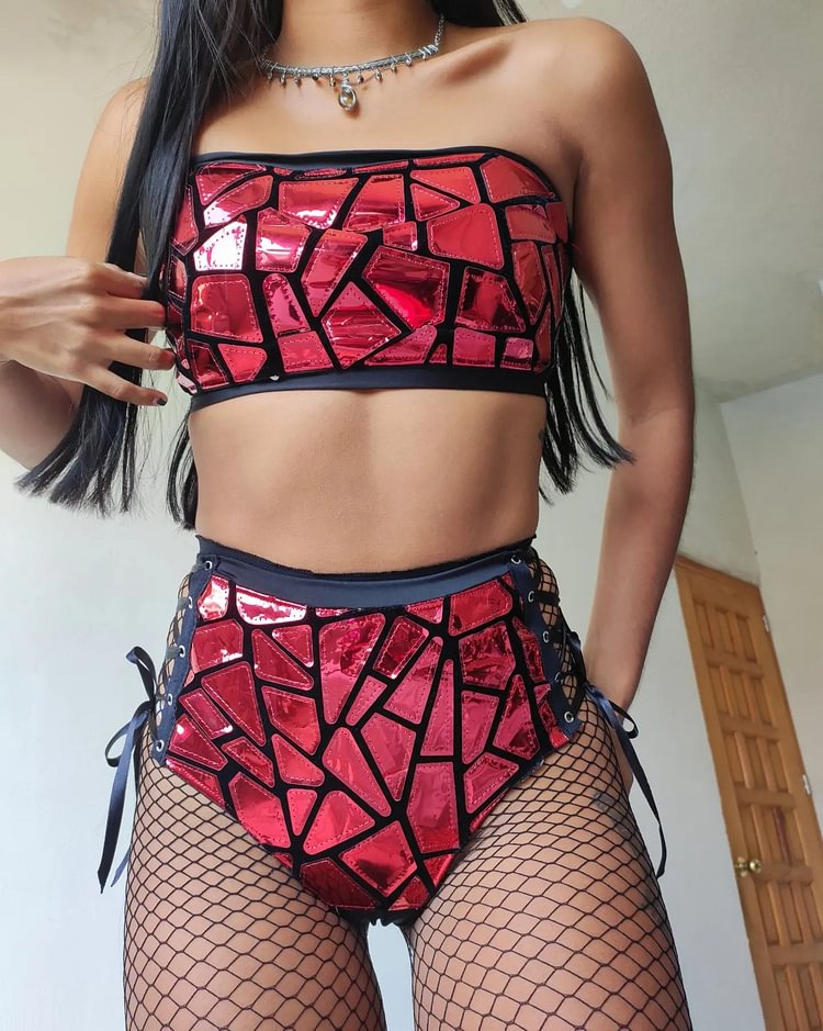 Mirrored Bandeau Mini Skirt Set