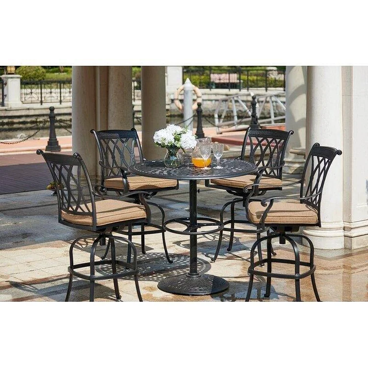 Melchior Round 4 - Person 42'' Long Aluminum Bar Height Dining Set with Cushions