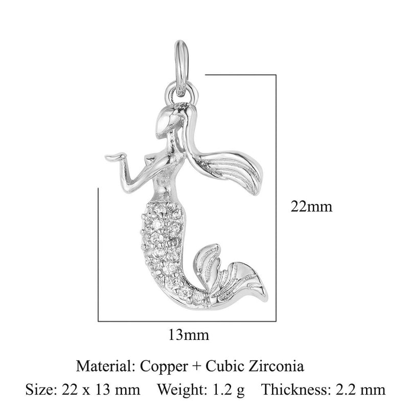 1 Piece Copper Zircon 18K Gold Plated Fox Mermaid