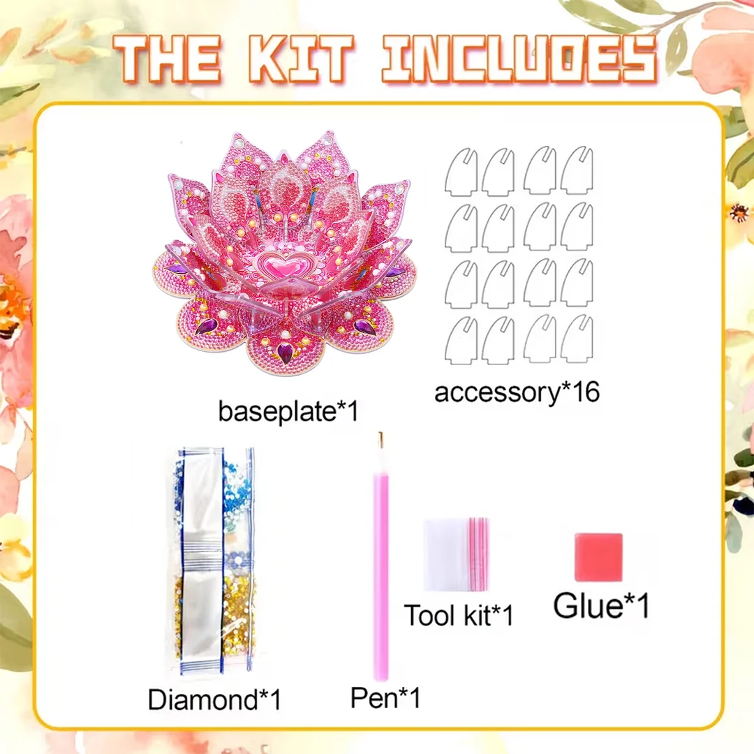 Lotus DIY Diamond Art Painting Kits of Candle Holder Diamond Painting Candle Holder Kit Diamonds Paintings Candlestick Holder Kit for Aromatherapy & Home Decor (Pink)