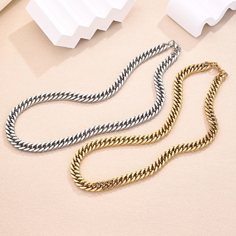 1 Strand/Package 304 Stainless Steel 18K Gold Plated Cuban Link Chain Polished 600mm Jewelry Accessories