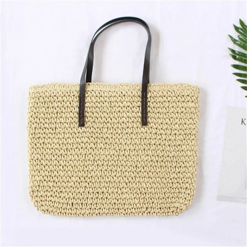 Women Summer Beach Vintage Handmade Knitted Straw Rattan Bag Large Shoulder Bags Boho Woven Handbag Tote Bolso Playa