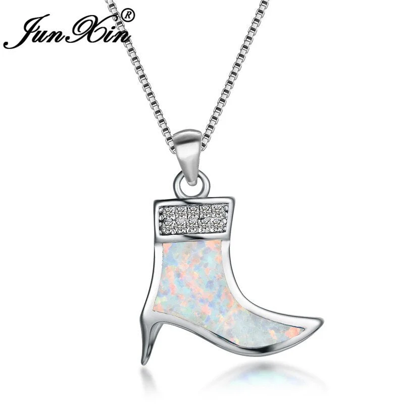 Boho Female High-heel Shoes Necklace Blue Fire Opal Necklaces & Pendants Fashion Silver Color Animal Wedding Jewelry