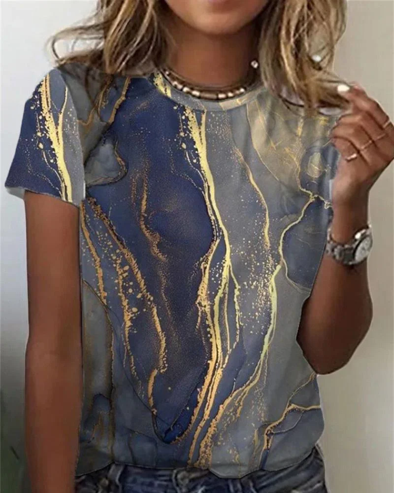 Casual Crew Neck Short Sleeve Printed T-Shirt