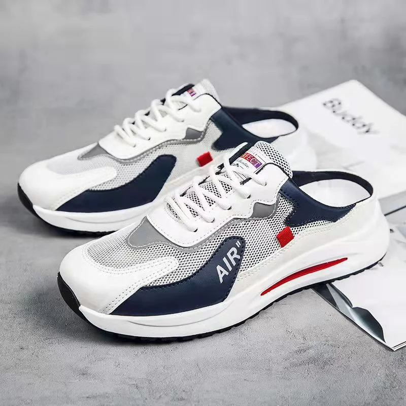 Men shoes 2022 summer new mesh breathable lazy fashion Casual shoes half slippers sandals Baotou heel free beach shoes Men Tenis