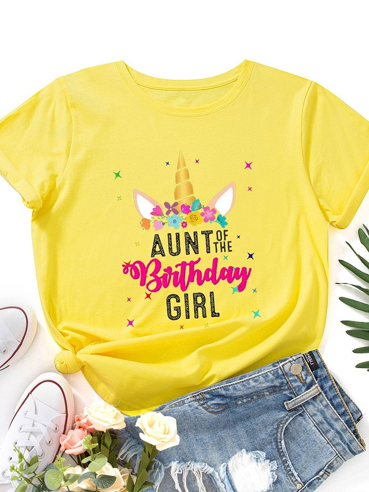 Bestdealfriday Aunt Of The Birthday Girl Graphic Round Neck Short Sleeve Loose Tee