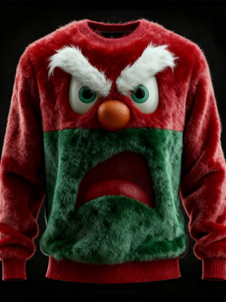 Vintage Christmas Inspired Angry Face Art Cozy Plush Sweatshirt elevenforest