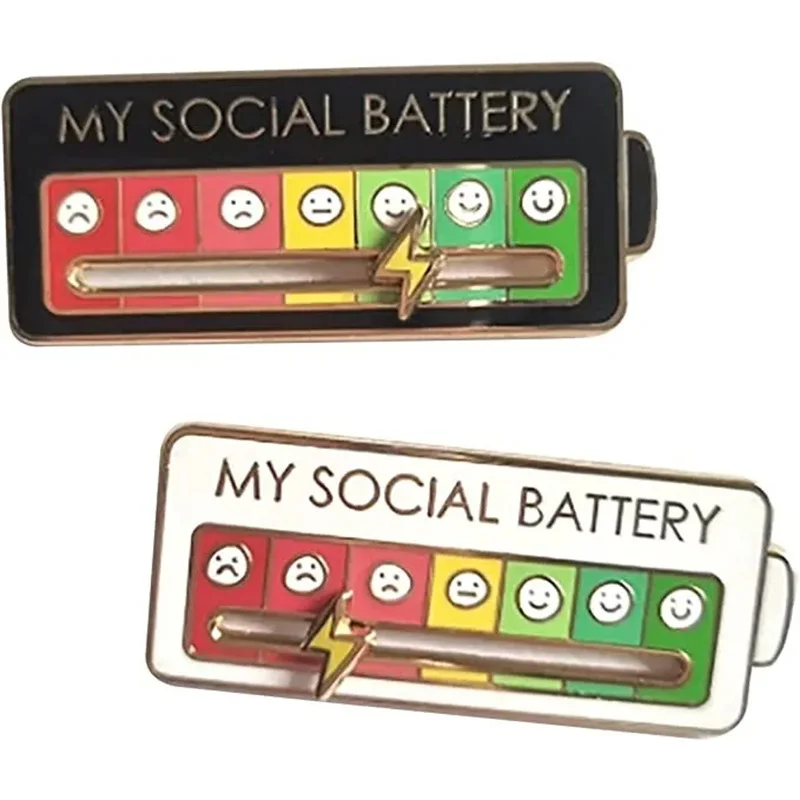 New MY SOCIAL BATTERY mood conversion brooch mood card fun social battery chest