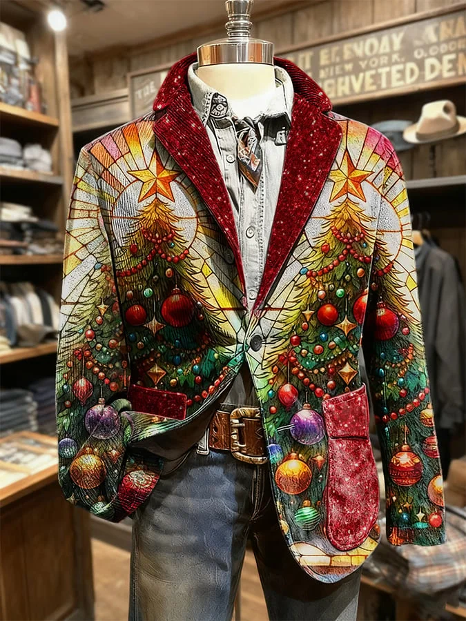 Men's Retro Christmas Print Casual Blazer 