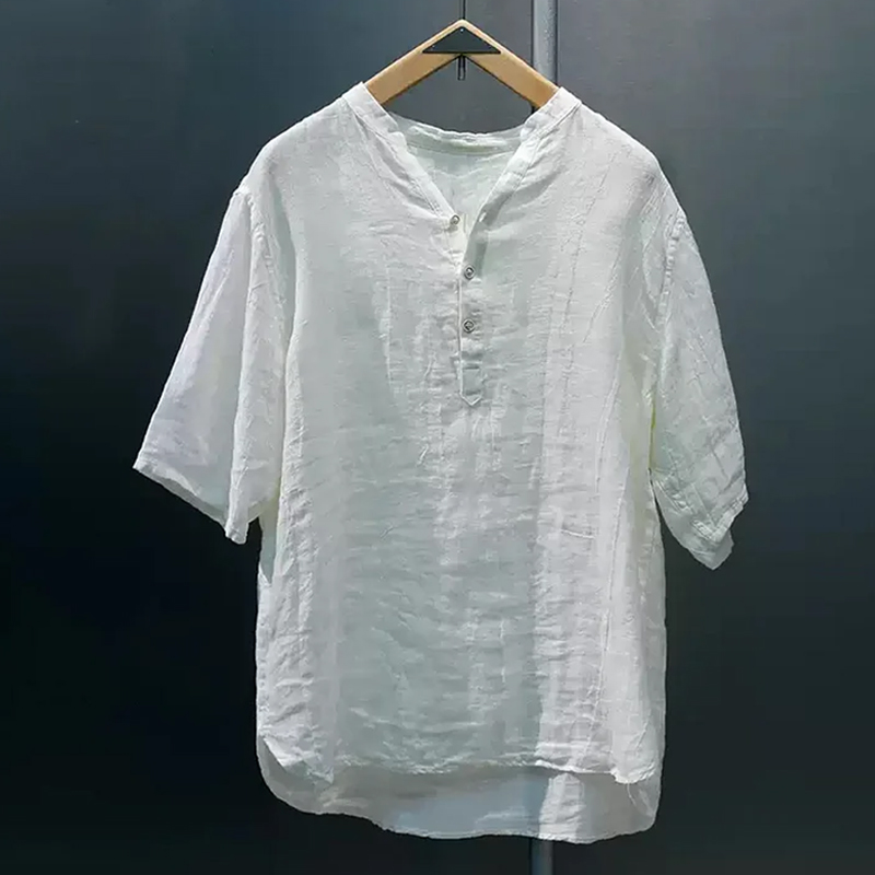 Men's Cotton And Linen Short-Sleeved Shirt