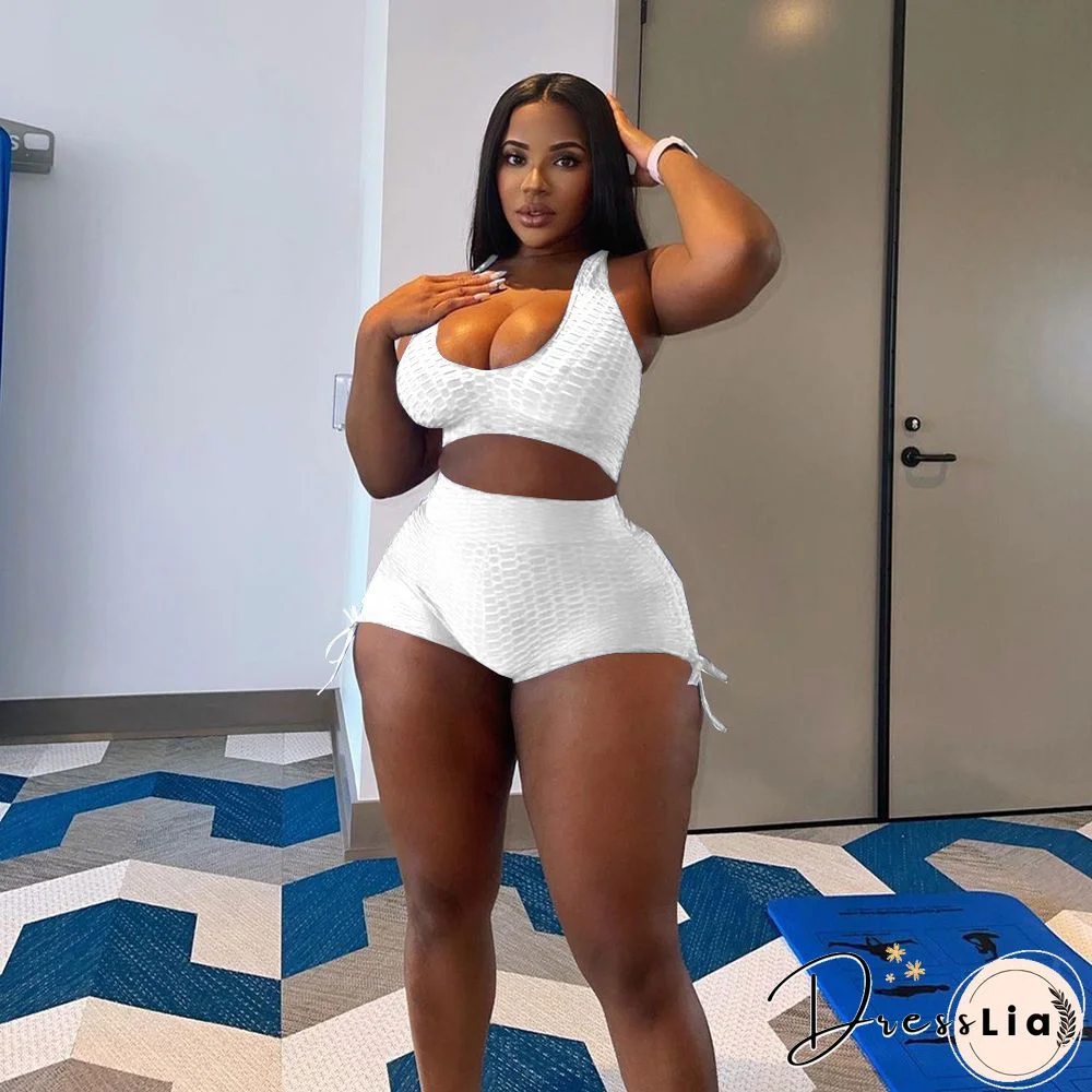 Workout Elastic Tank Crop Tops Biker Shorts Tracksuit