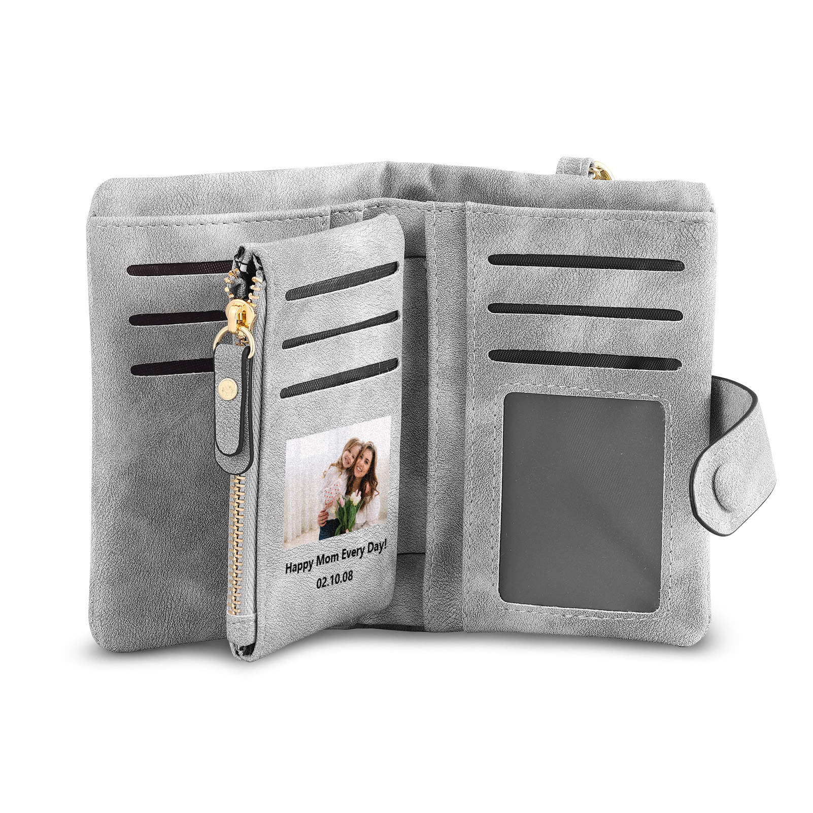 Portafoglio in PU pelle girasole con 1 letetra & 1 testo & 1 nome & 1 foto personalizzati per mamma/nonna