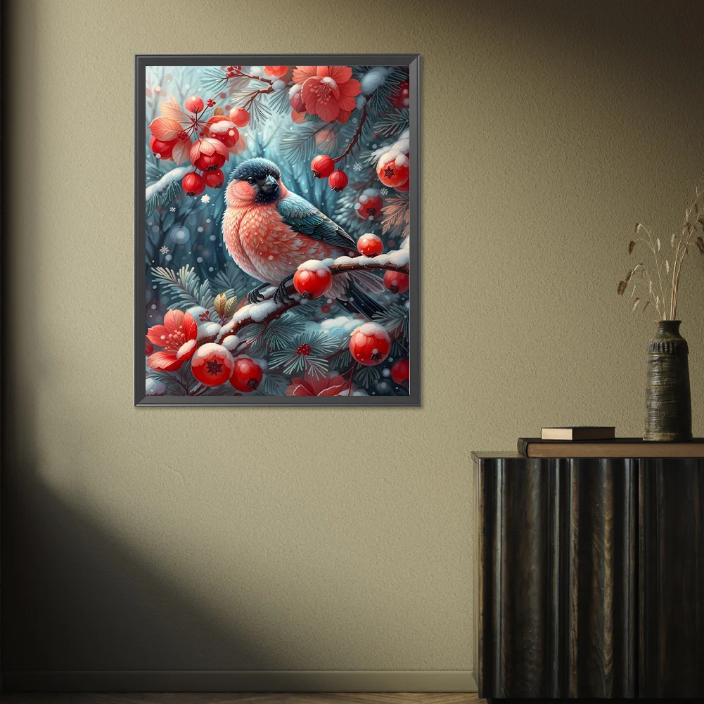 Diamond Painting - Full Square Drill - Winter Red Fruit Bird(Canvas|45*55cm)