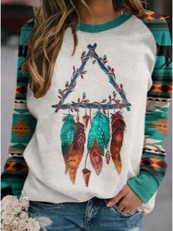 Women Long Sleeve Scoop Neck Floral Printed Graphic Top