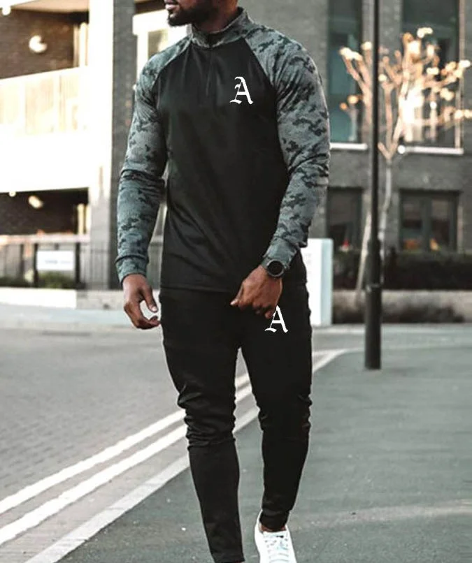 Men's Patchwork Contrast Print Athleisure Suit