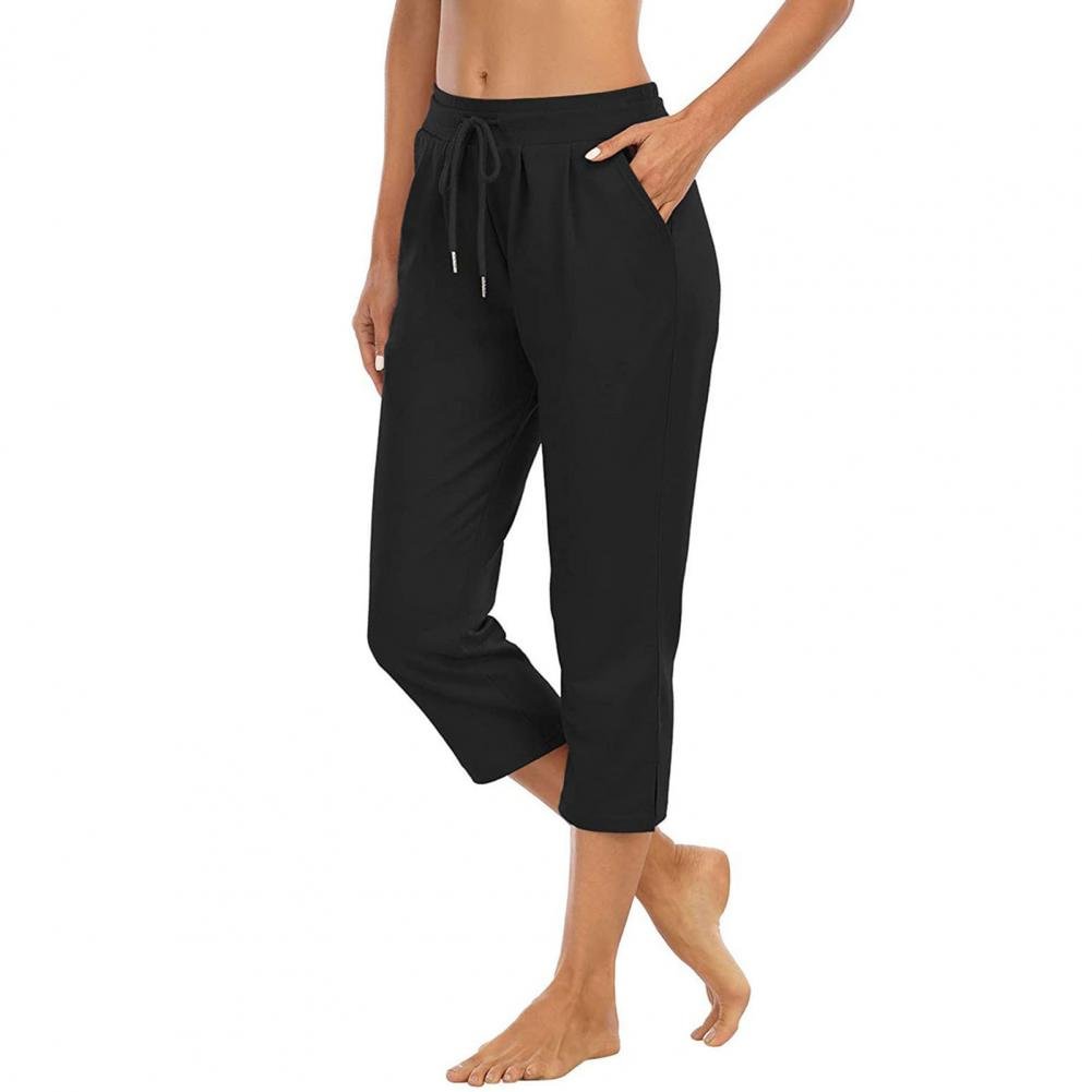 Solid Color Capri Pants Women Drawstring High Waist Capri Pants for Women Loose 3/4 Trousers Sports Sweatpants Pantalon Femme