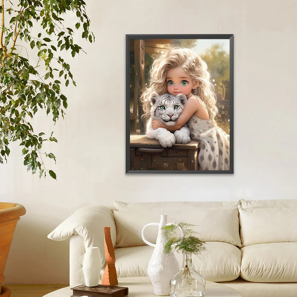 Diamond Painting - Full Round Drill - Sweet Girl Tiger(Canvas|30*40cm)