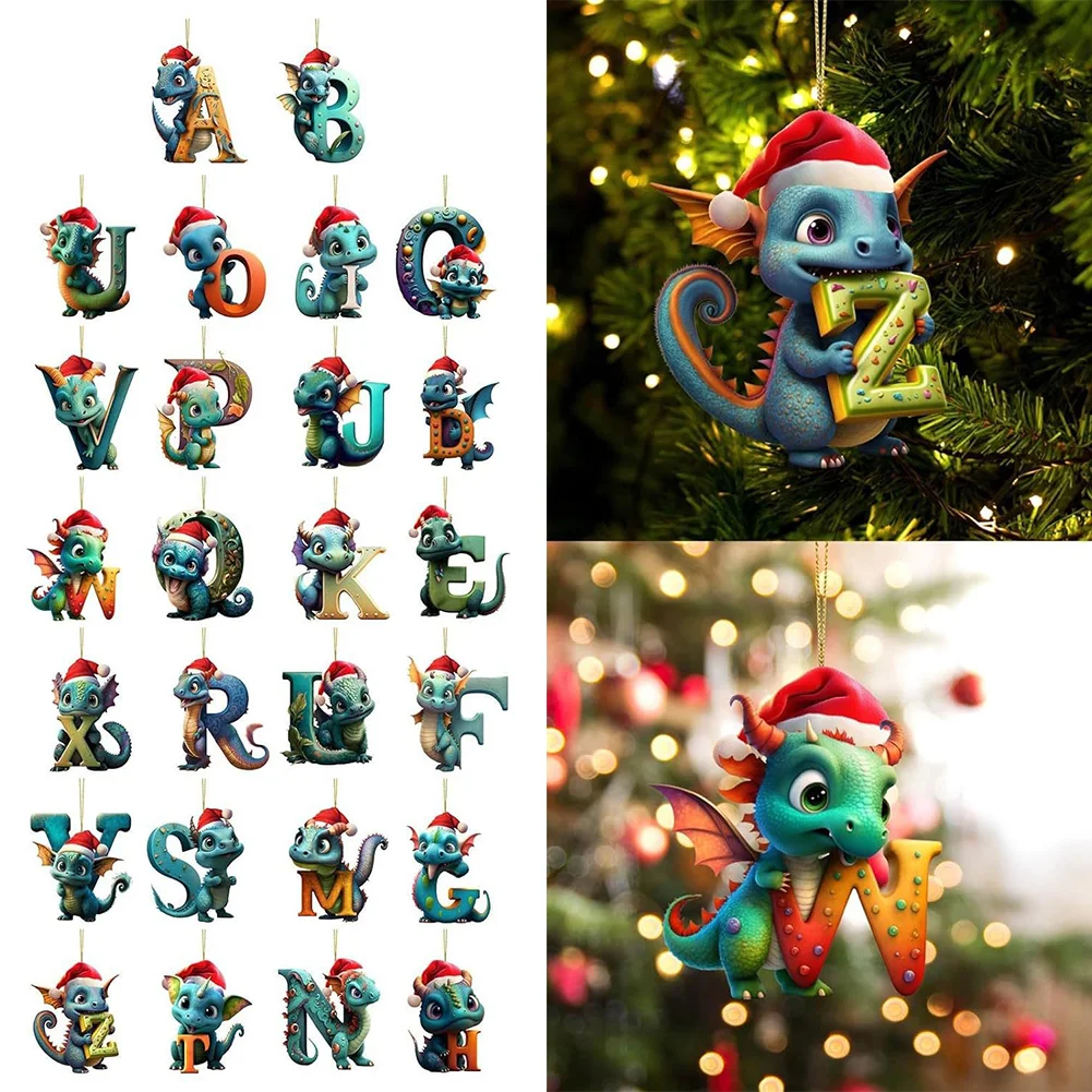 Christmas Cute Dragon Pendants Acrylic Letter Shaped Exquisite for Xmas Tree Car
