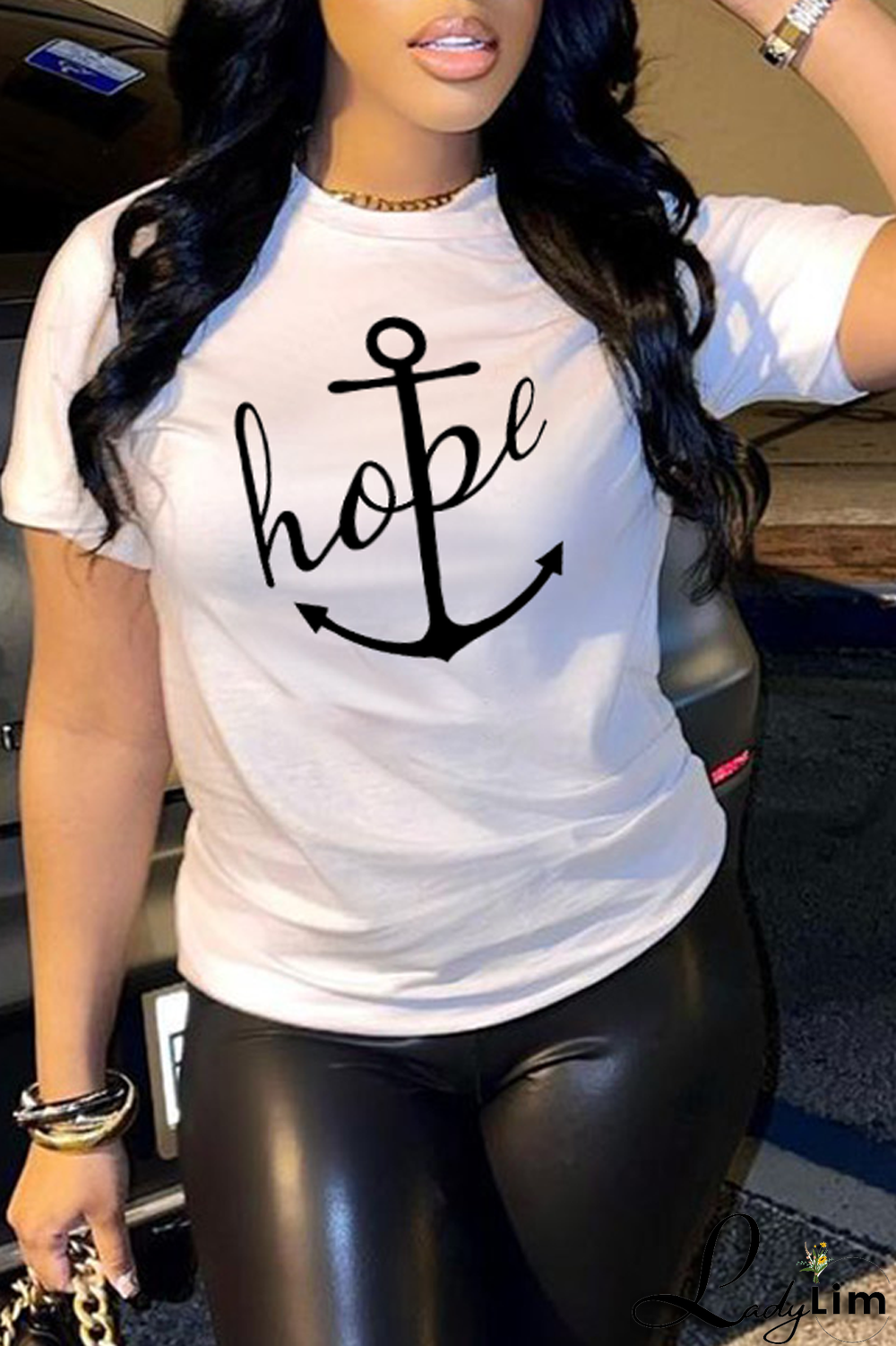 Grey Fashion Street Print Patchwork O Neck T-Shirts