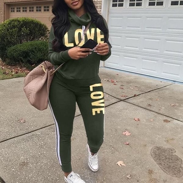 Womens Fashion Letter Printed Hoodies And Long Pants Set Tracksuits Women Two Pieces Jogging Sports Wear Suit - Shop Trendy Women's Fashion | TeeYours